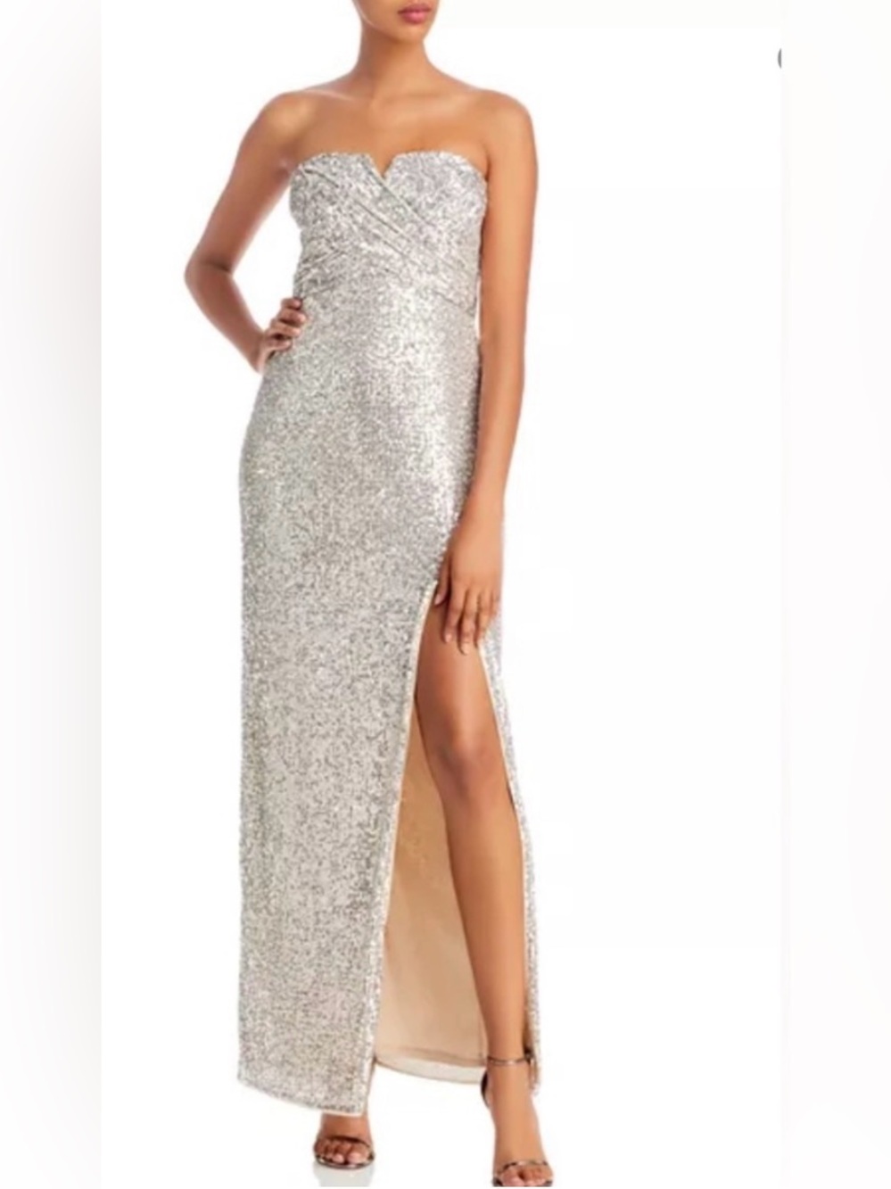 Aiden by Aiden Mattox Gorgeous Strapless Silver Sequin Evening Gown in Size 16